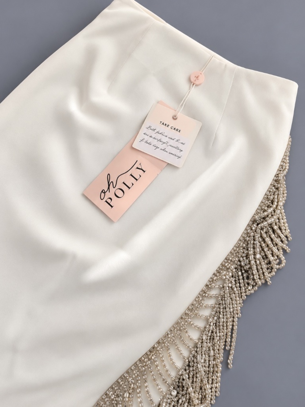 Oh Polly Ivory Embellished Beaded Fringe Maxi Skirt Size 0 NWT - Picture 2 of 2